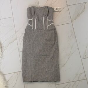 bebe Gray Strapless Sheath Dress with White Trim